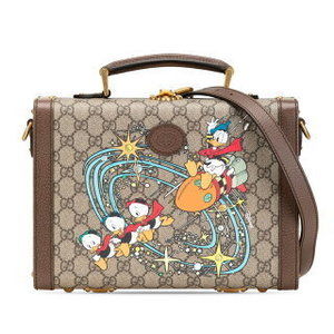 Gucci Disney GG Supreme Shoulder Bag Beige Brown Leather